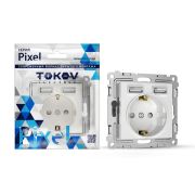 Розетка 1-м СП Pixel IP20 с заземл. с 2-мя заряд. устр. USB тип A+A механизм бел. TOKOV ELECTRIC TKE-PX-R1U2A-C01