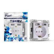 Розетка 1-м СП Pixel IP20 с заземл. с 2-мя заряд. устр. USB тип A+A механизм перламутр. TOKOV ELECTRIC TKE-PX-R1U2A-C04