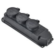 Колодка удлинителя 3-м 16А IP44 с защ. крышкой каучук черн. GENERICA ERK20-016-03-44-K02-G